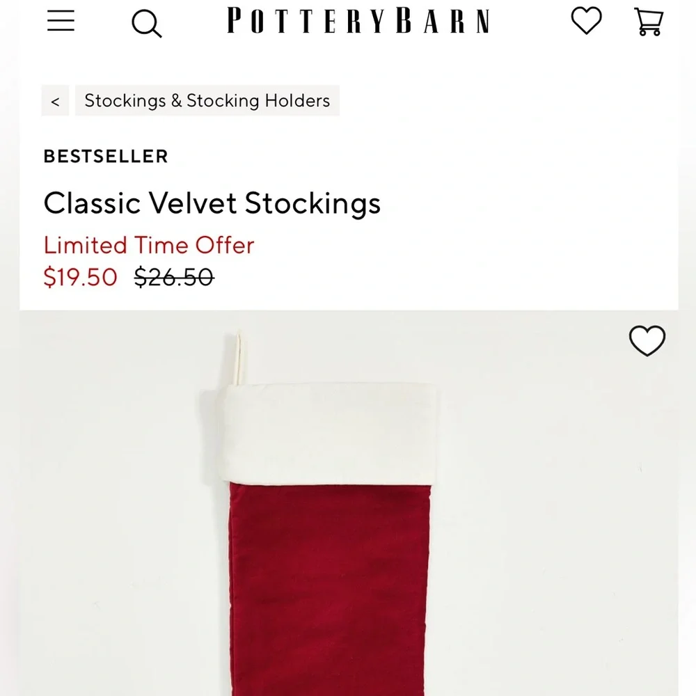 Pottery‎ Barn Red Velvet Christmas Stocking - Monique
